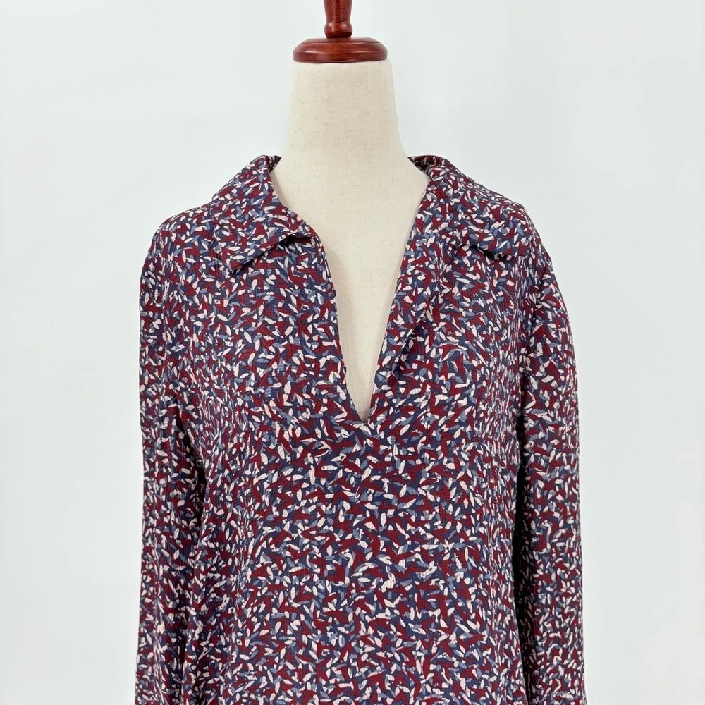 Tory Burch Silk‎ Blend Patterned Long Sleeve Blouse Size 8